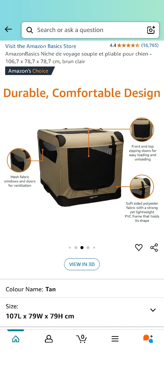 AmazonBasics Tan Soft-Sided Pet Crate - Large image indicator(6)