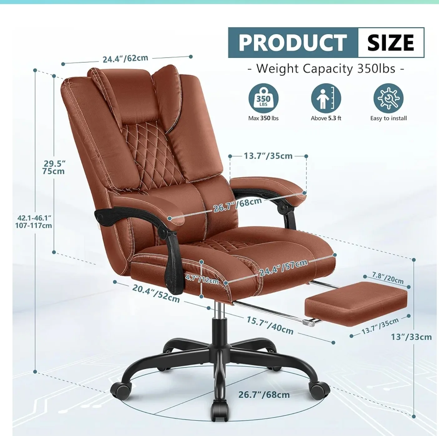 Brown Leather Recliner Office Chair image indicator(6)