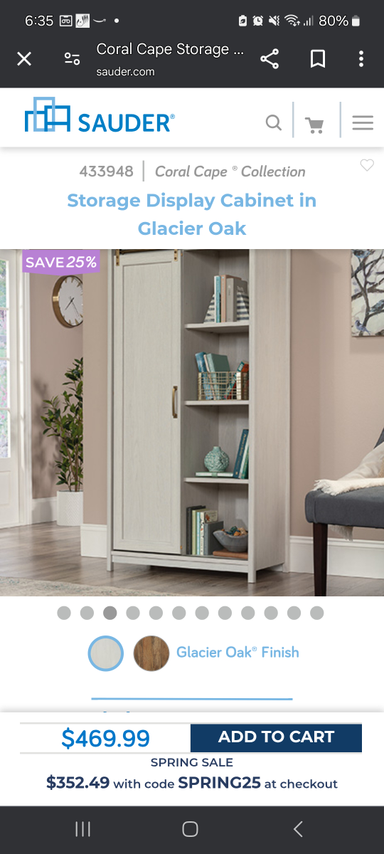 Sauder Coral Cape Storage Display Cabinet in Glacier Oak
