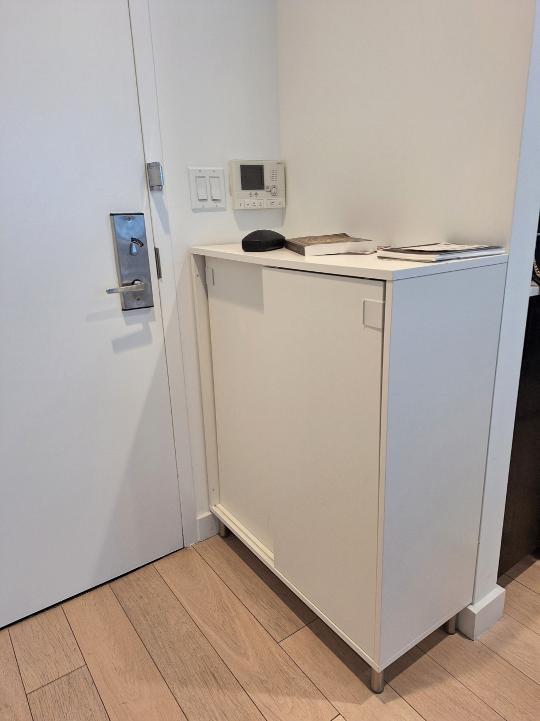 White Sliding Door Shoe Cabinet