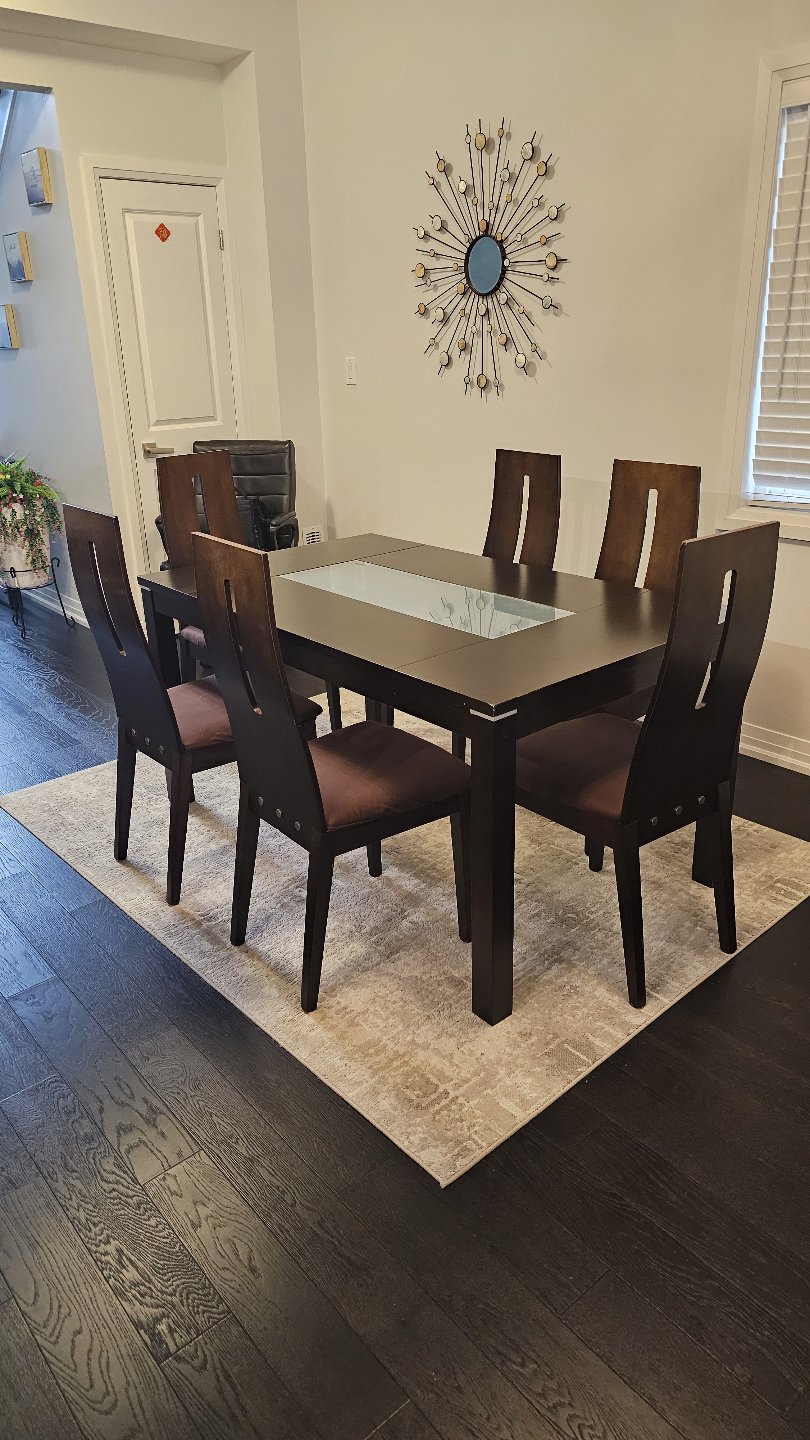 Dark brown 6-piece dining set with glass insert - photo 5