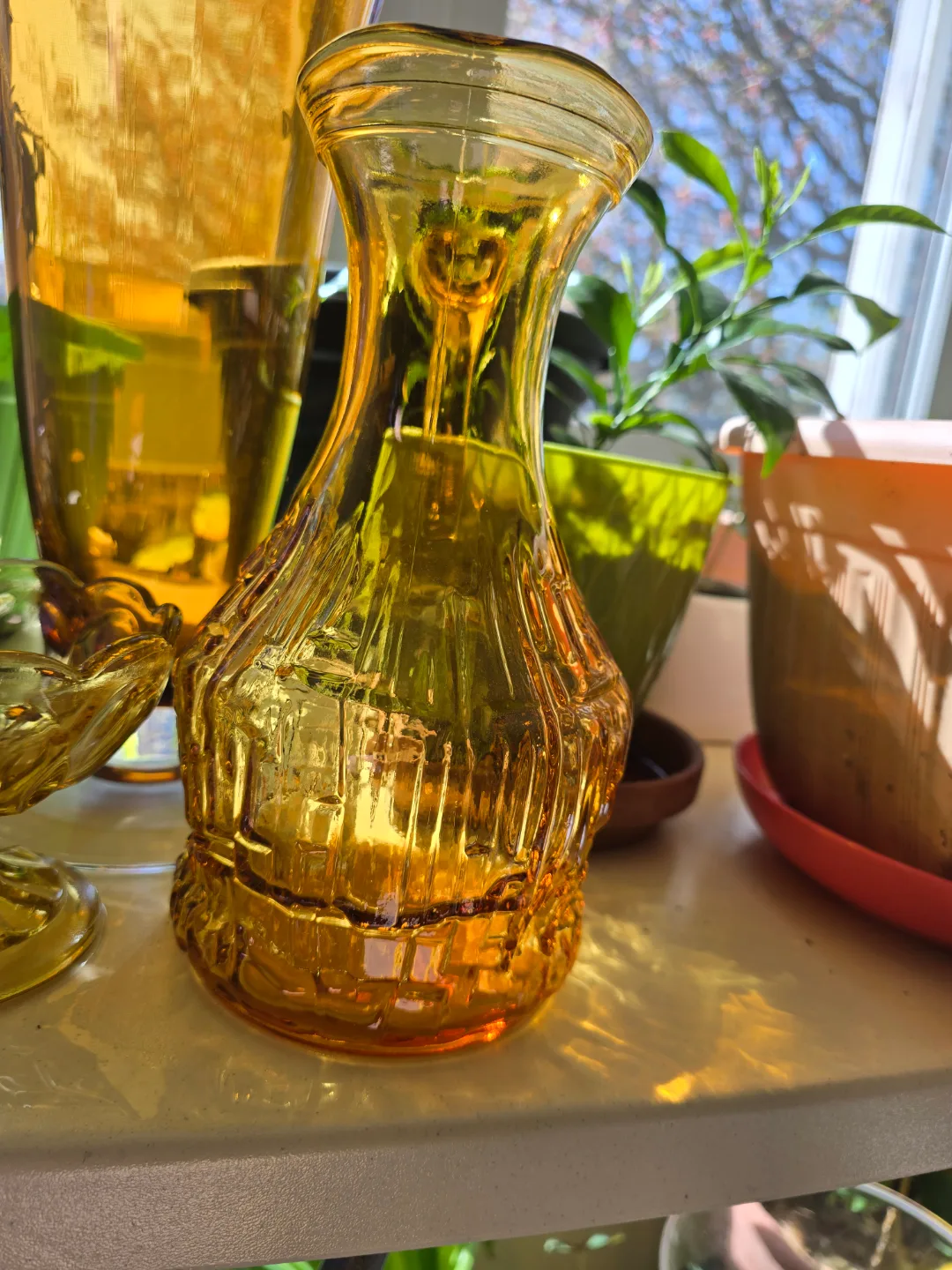 Vintage Amber Glassware Set - Vase, Pitcher & Dishes image indicator(3)