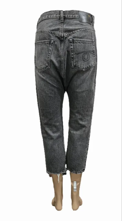 Women's R13 Cropped Black Tailored Drop Jeans Size 23-24 image indicator(6)