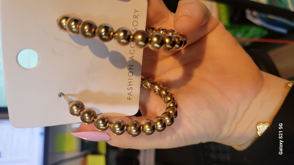Gold Beaded Hoop Earrings - photo 2