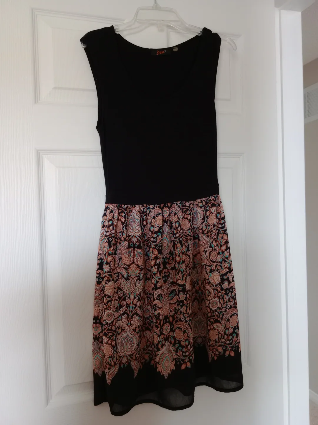 Black and paisley print fit and flare dress thumbnail