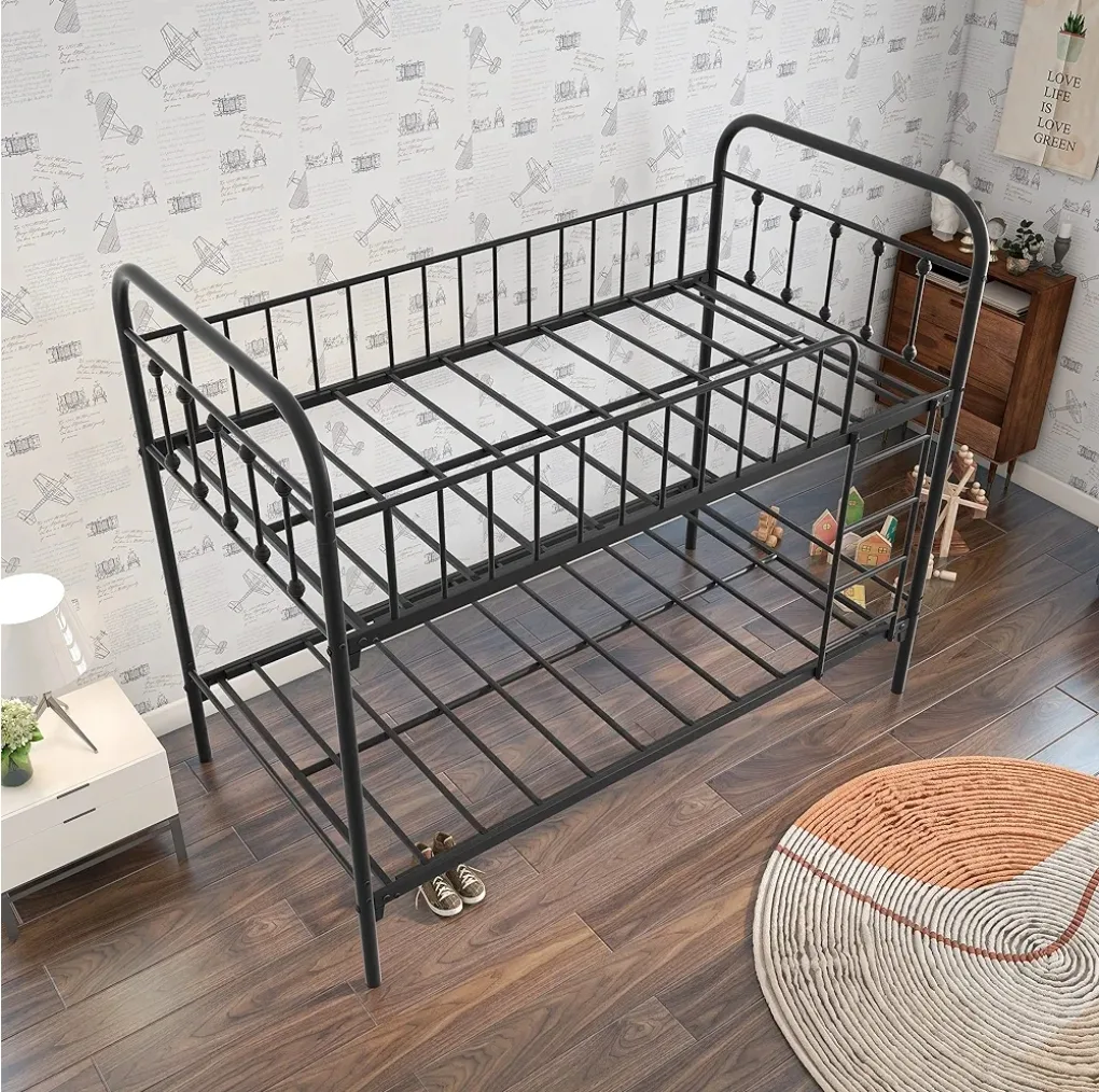 BOFENG Black Twin Over Twin Metal Bunk Bed image indicator(4)