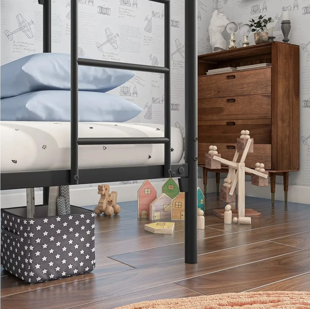 BOFENG Black Twin Over Twin Metal Bunk Bed image indicator(5)