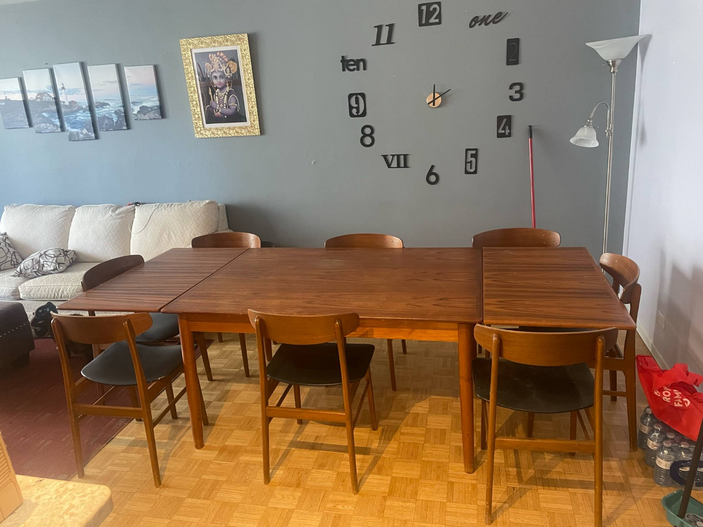 Mid-Century Modern Teak Extendable Dining Table and 8 Chairs - photo 4