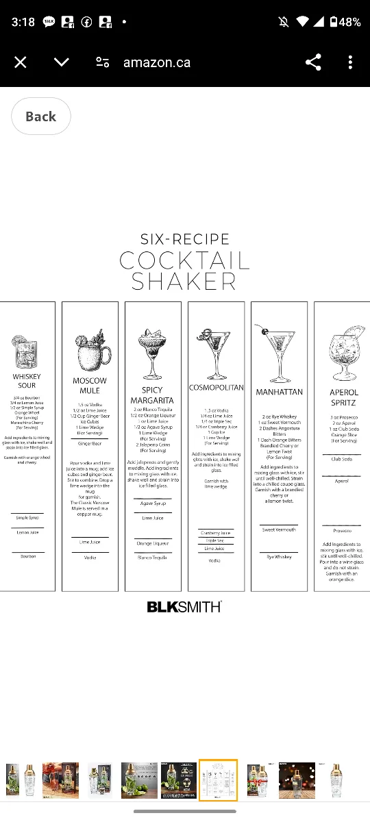 (NEW)BLKSMITH  Glass Cocktail Shaker with Gold Lid & Recipes image indicator(7)