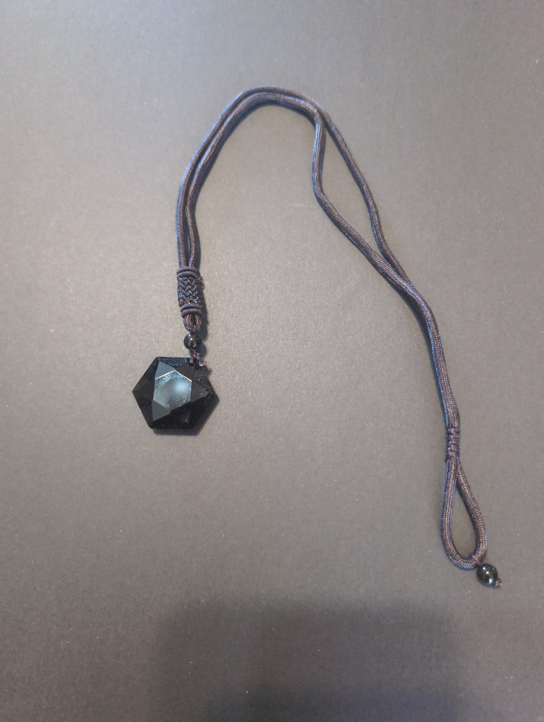 Black Obsidian Hexagonal Pendant Necklace