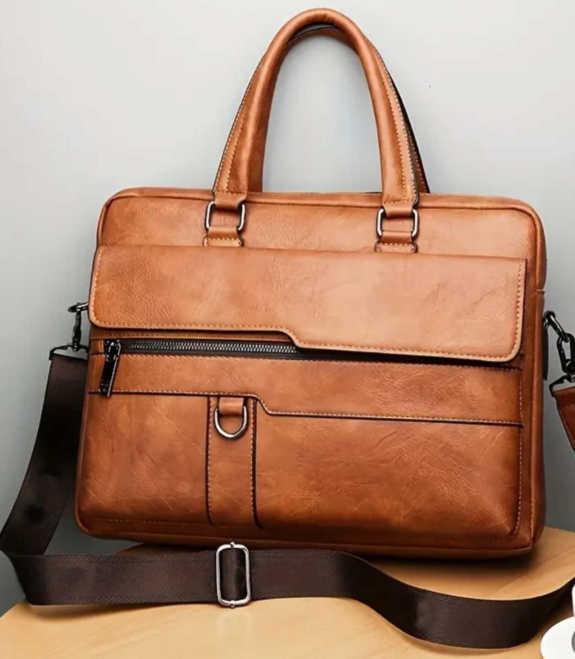 Brown Leather-Look Briefcase - photo 4