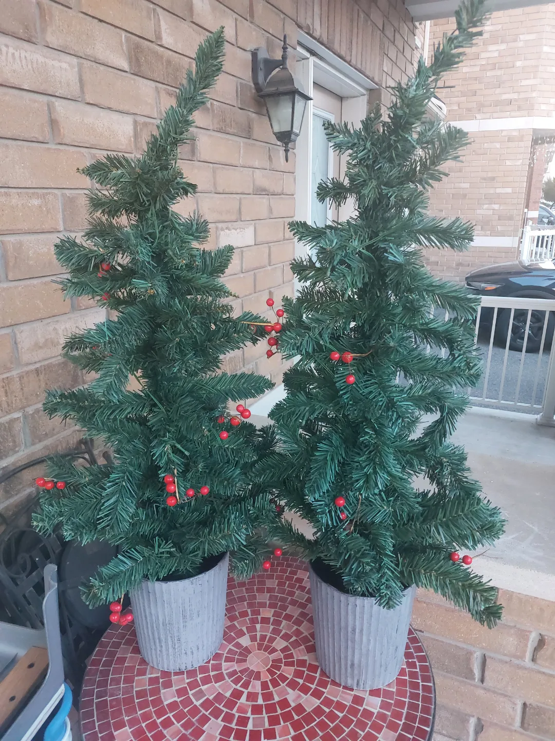 Pair of Artificial Christmas Trees with Red Berries image indicator(2)