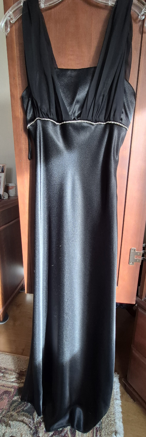 Black Satin Evening Dress with Chiffon Overlay