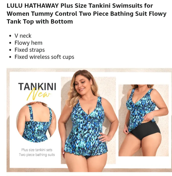 NEW!   LULU HATHAWAY Plus Size Tankini Swimsuit image indicator(3)