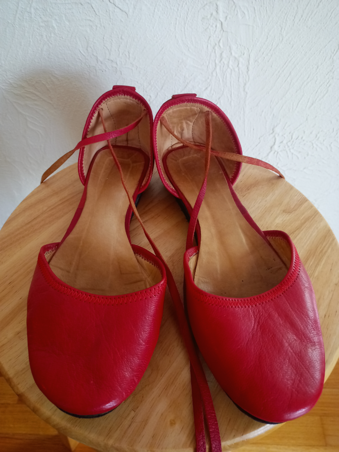 Red Leather Tie-Up Flats - photo 3