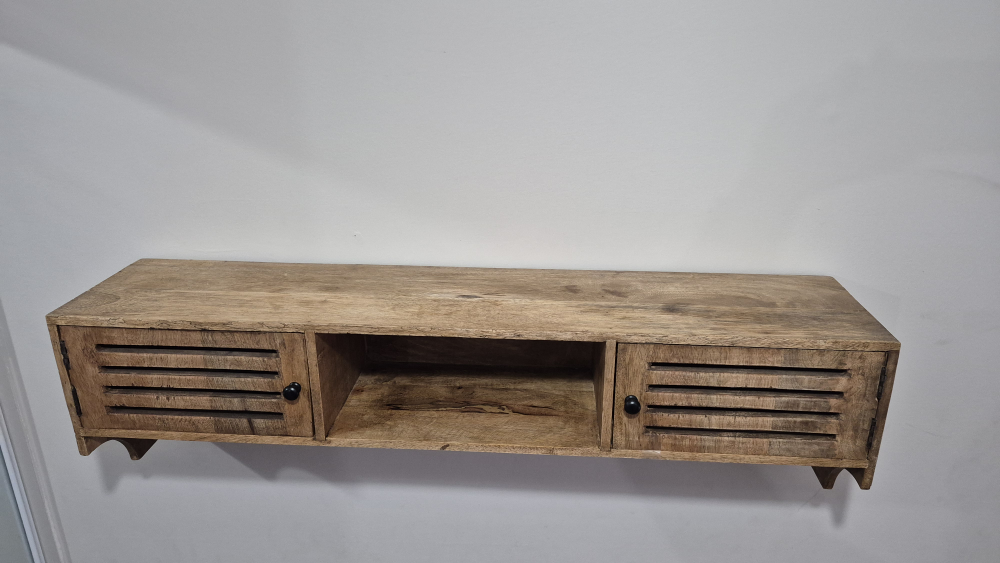 Wooden Wall Shelf with Hooks and Cabinets - photo 2