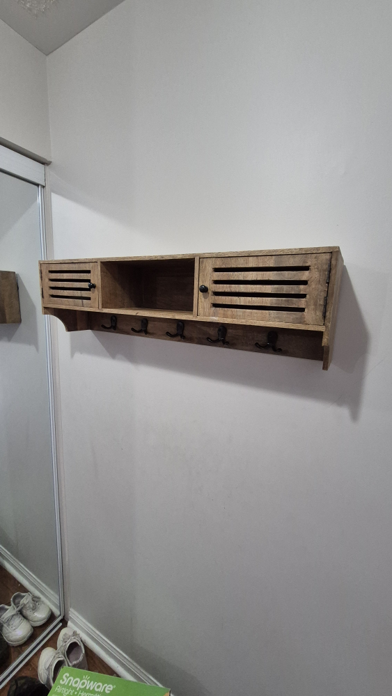 Wooden Wall Shelf with Hooks and Cabinets - photo 3