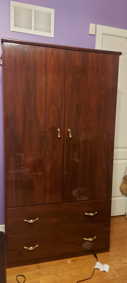 Dark Wood Armoire with Two Doors and Two Drawers