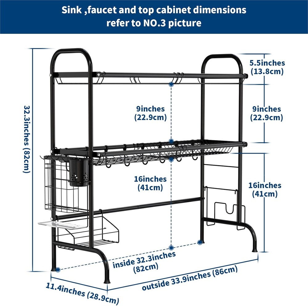 Over the Sink Dish Drying Rack - Double-Layered Black