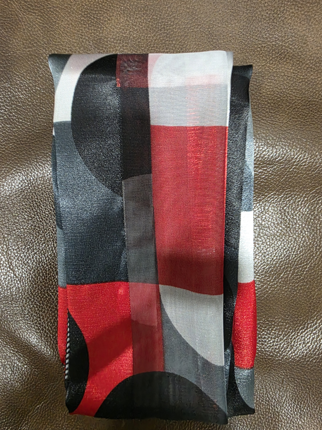 Red, Black, and White Geometric Silk Scarf