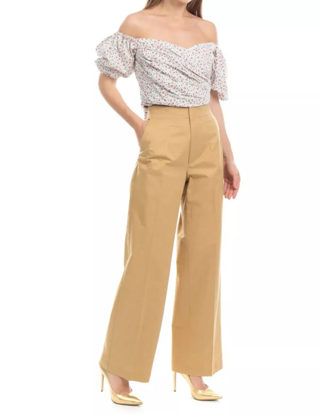 Authentic GENTRYPORTOFINO Beige Wide Leg Trousers Size 40 thumbnail
