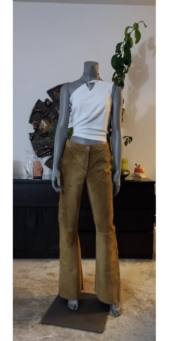 H&M Vintage 1999 Brown Suede Like Flare Pants 💚 image indicator(3)