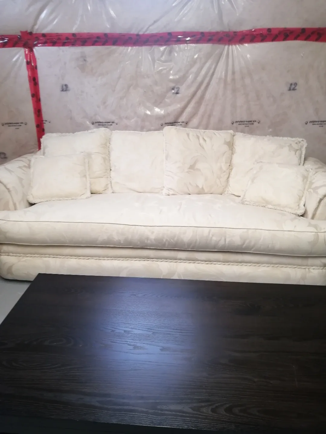 Elegant Off-White Sofa with Pillows thumbnail