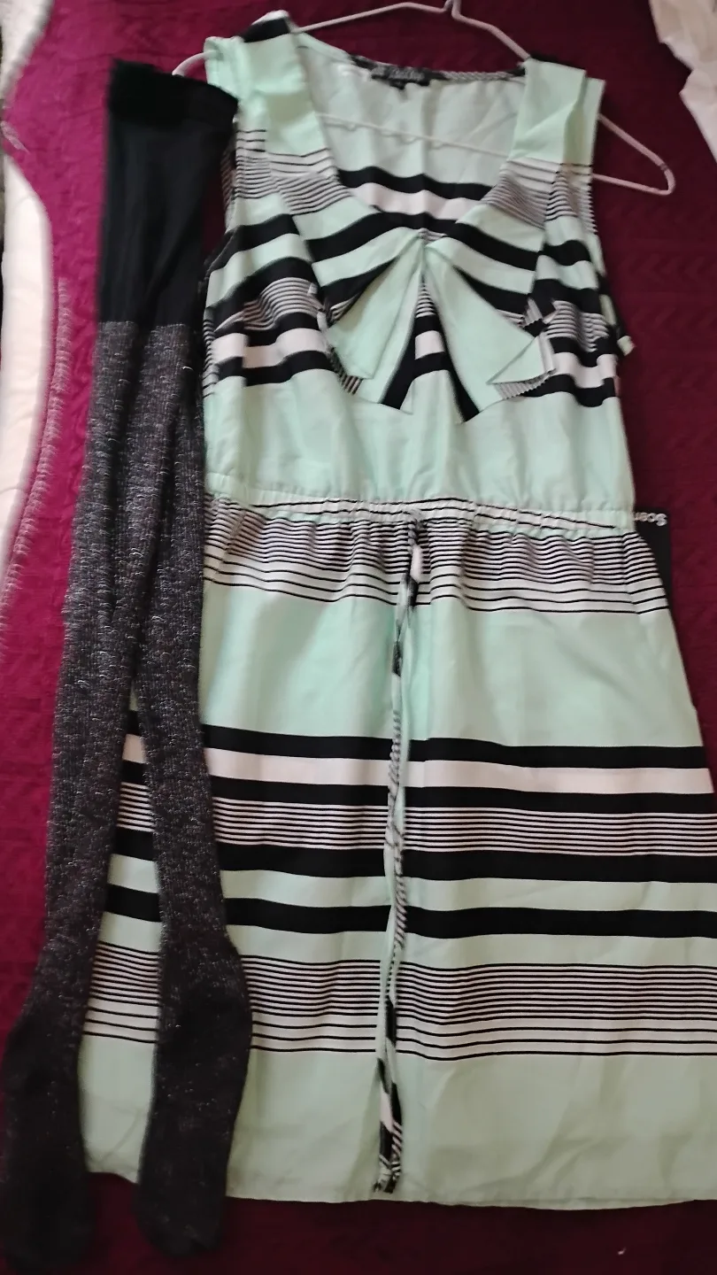 💚Mint Green and Black Striped Summer Dress thumbnail