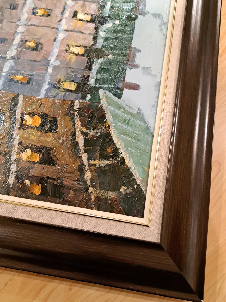 30.5"x43" Framed Oil Painting of Snowy European Street Scene image indicator(4)