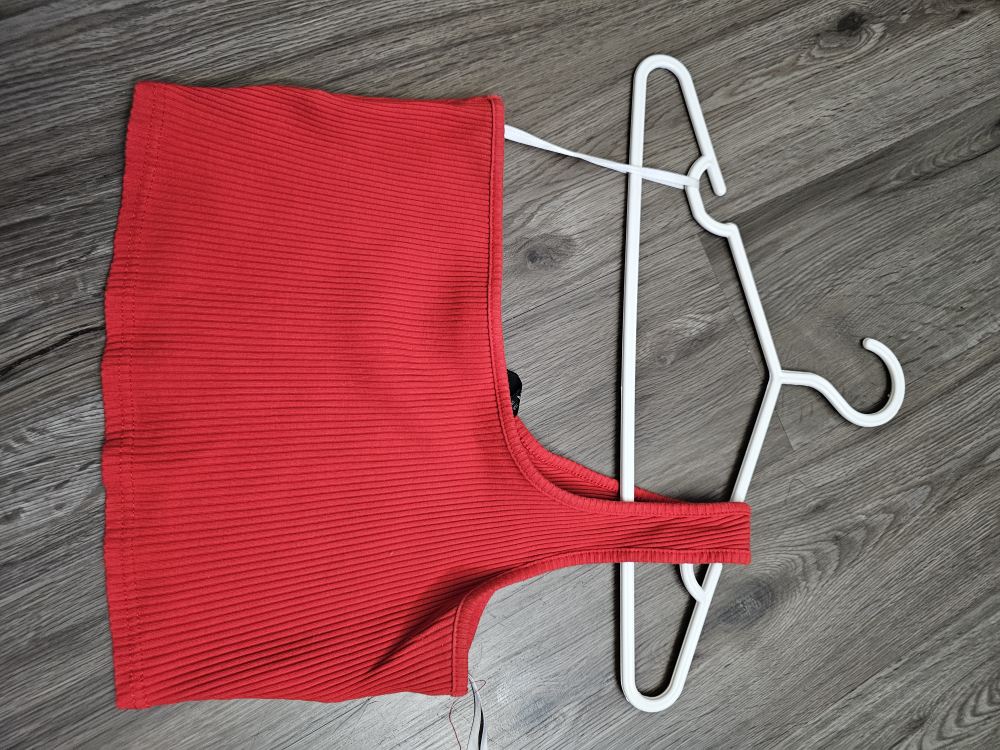 Red SHEIN One Shoulder Ribbed Crop Top - photo 2