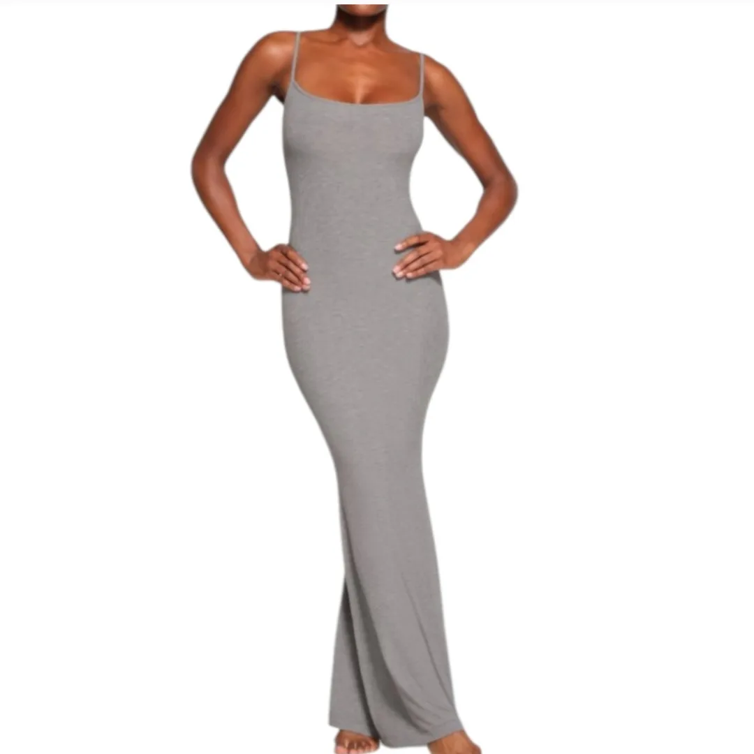 SKIMS Grey Sof Lounge Ribbed Long Dress thumbnail