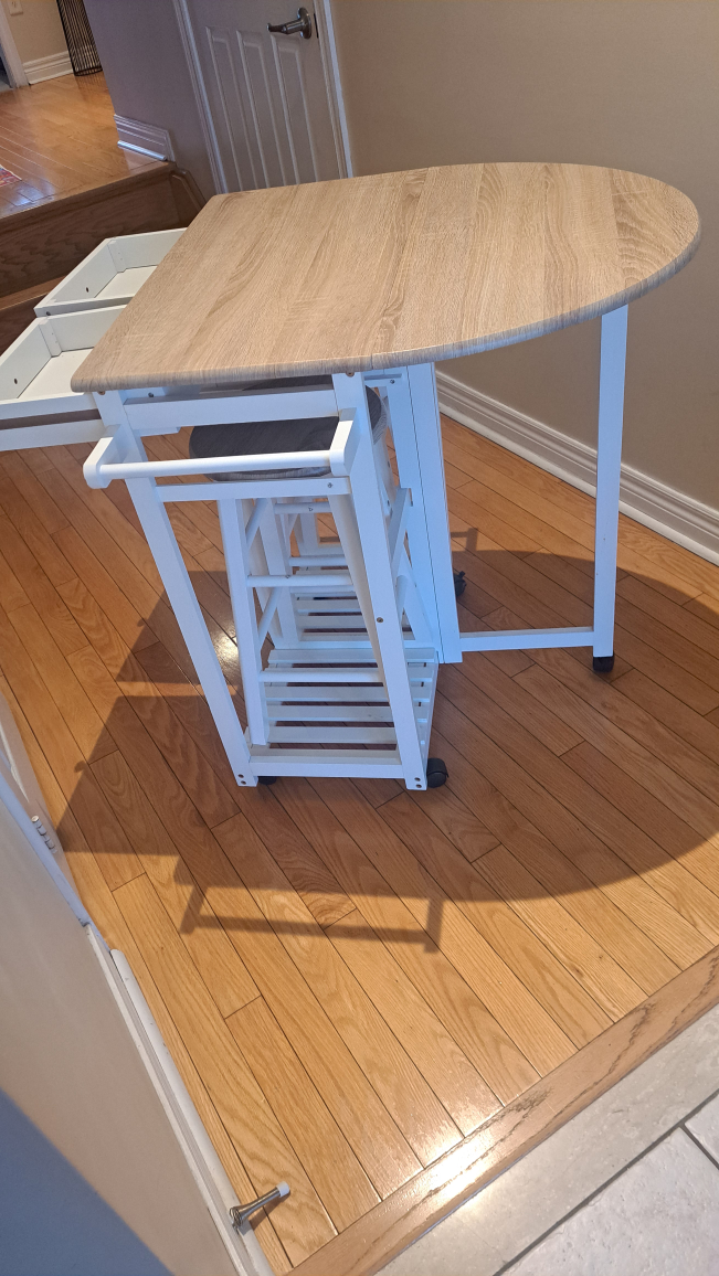 White Kitchen Island with Drop-Leaf Table and Two Stools - photo 2