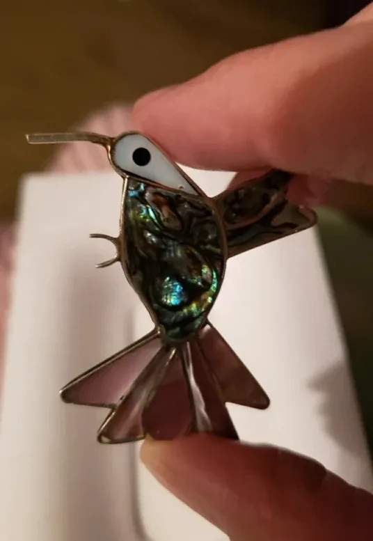 Hummingbird abalone shell brooch pin image indicator(2)