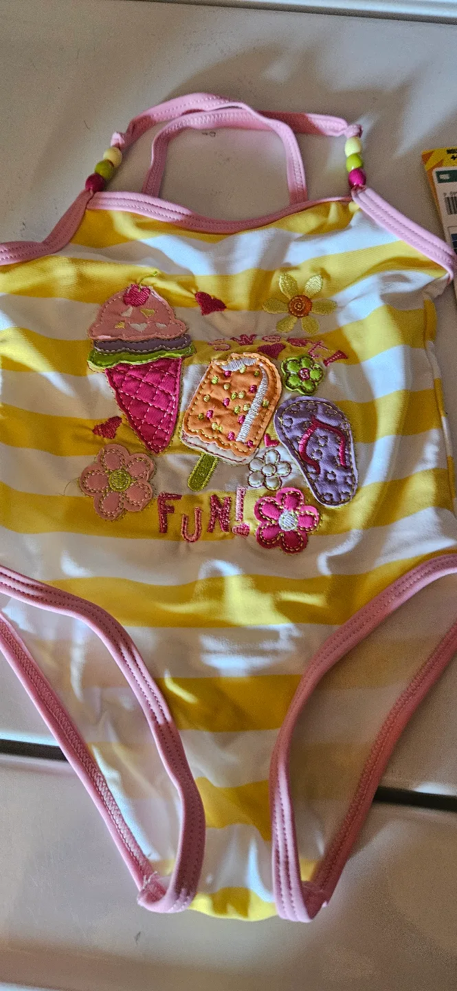 Kidorable Girls' Size 3 Yellow and White Striped Swimsuit thumbnail