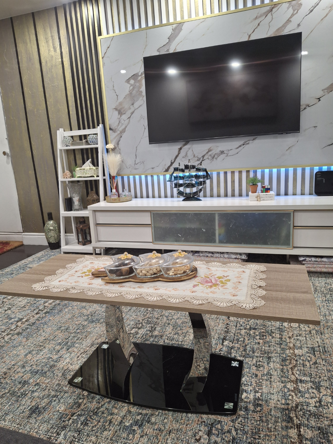 Modern Coffee Table with Glass and Chrome Legs