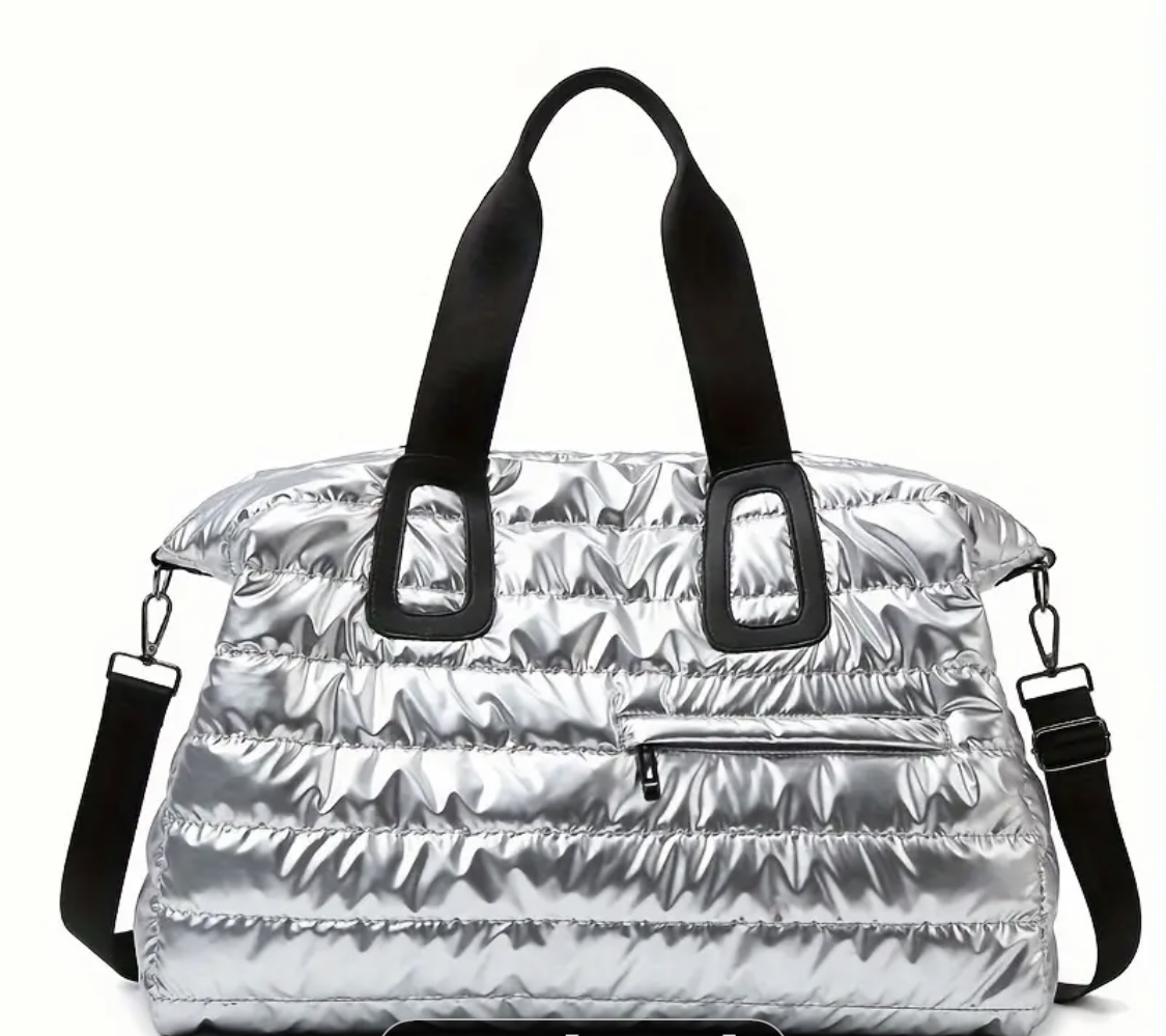 Silver Puffer Travel Duffle Bag