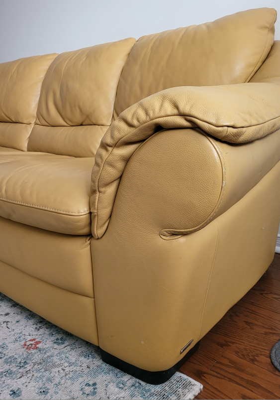 Used Leather Sofa - Mustard Yellow - photo 4