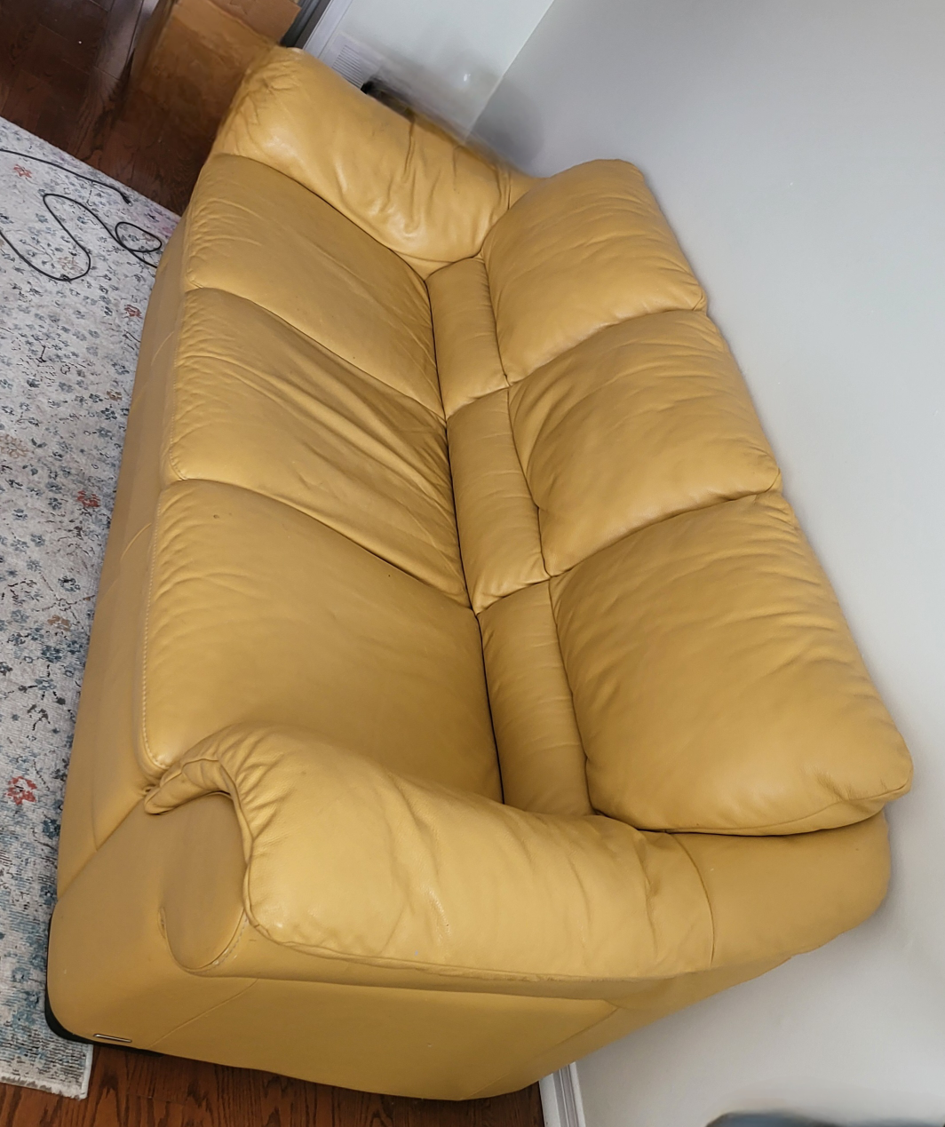 Used Leather Sofa - Mustard Yellow - photo 5