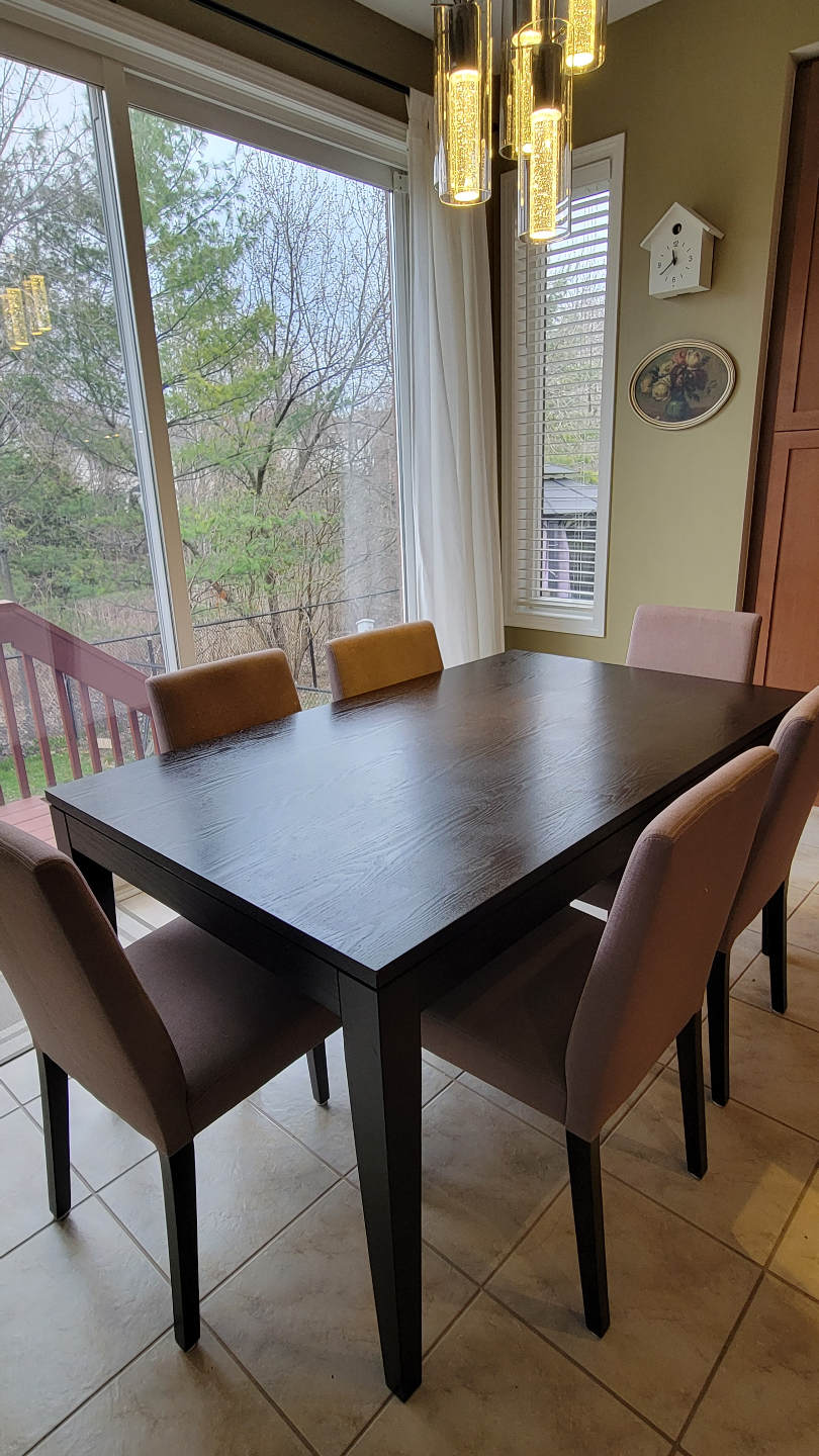 Square Dark Brown Dining Table with Six Chairs