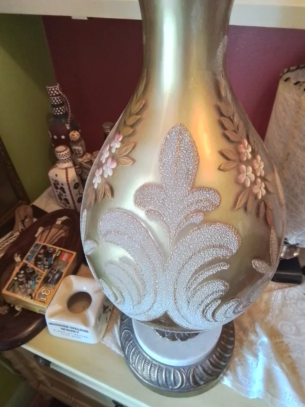 Beautiful Vintage Bohemian glass lamp with marble base image indicator(4)