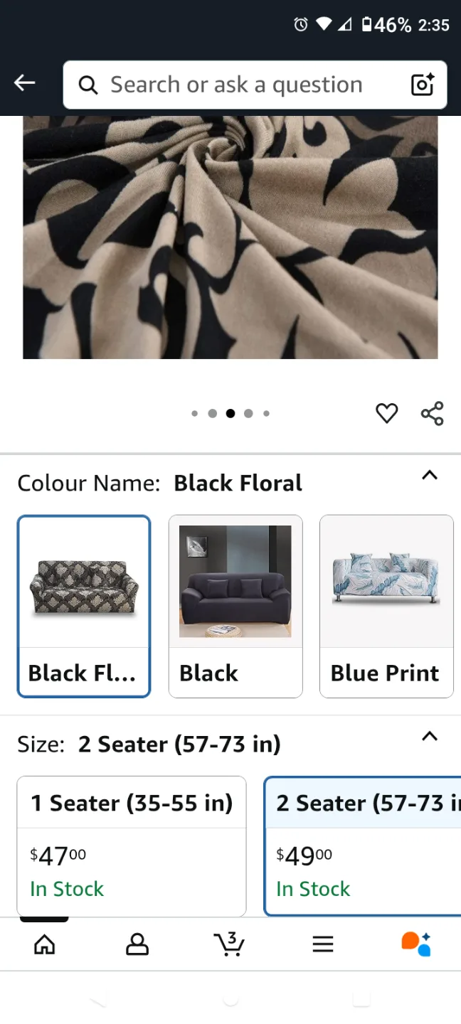 Black Floral Sofa Cover - 2 Seater (57-73 inches) image indicator(3)