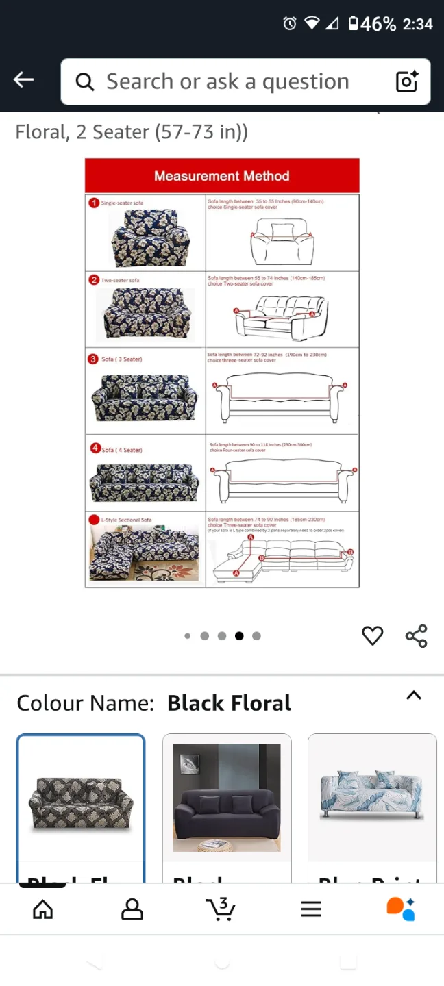 Black Floral Sofa Cover - 2 Seater (57-73 inches) image indicator(5)