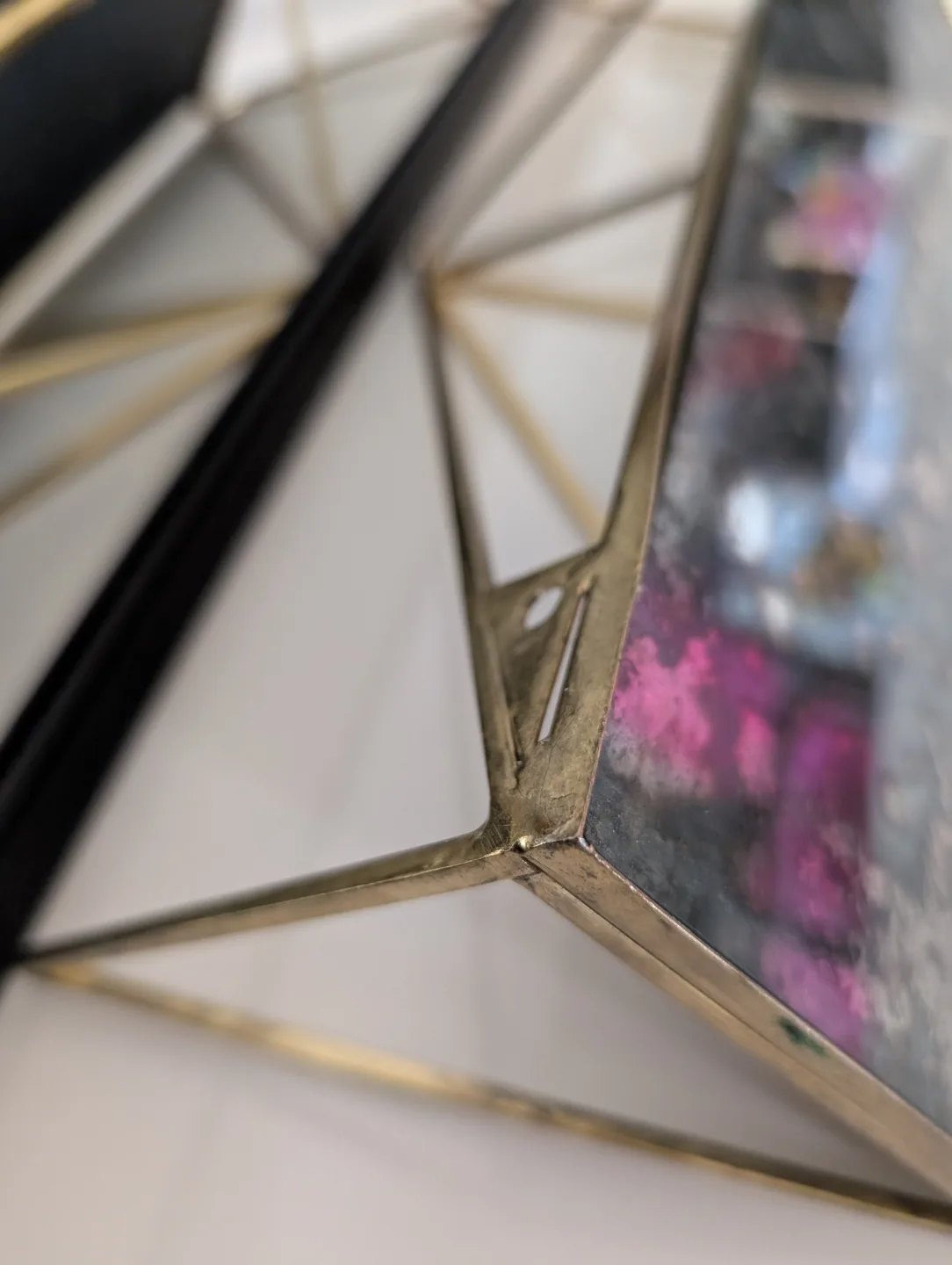 Gold Geometric Wall Shelf with Distressed Mirror top 💚 image indicator(8)