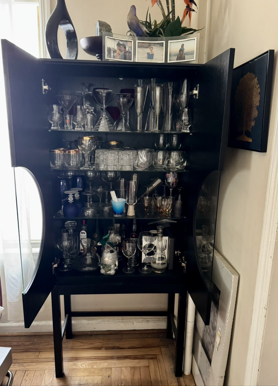 Modern 2 Door Wood & Glass Display Cabinet-Black Brown Finish - photo 2