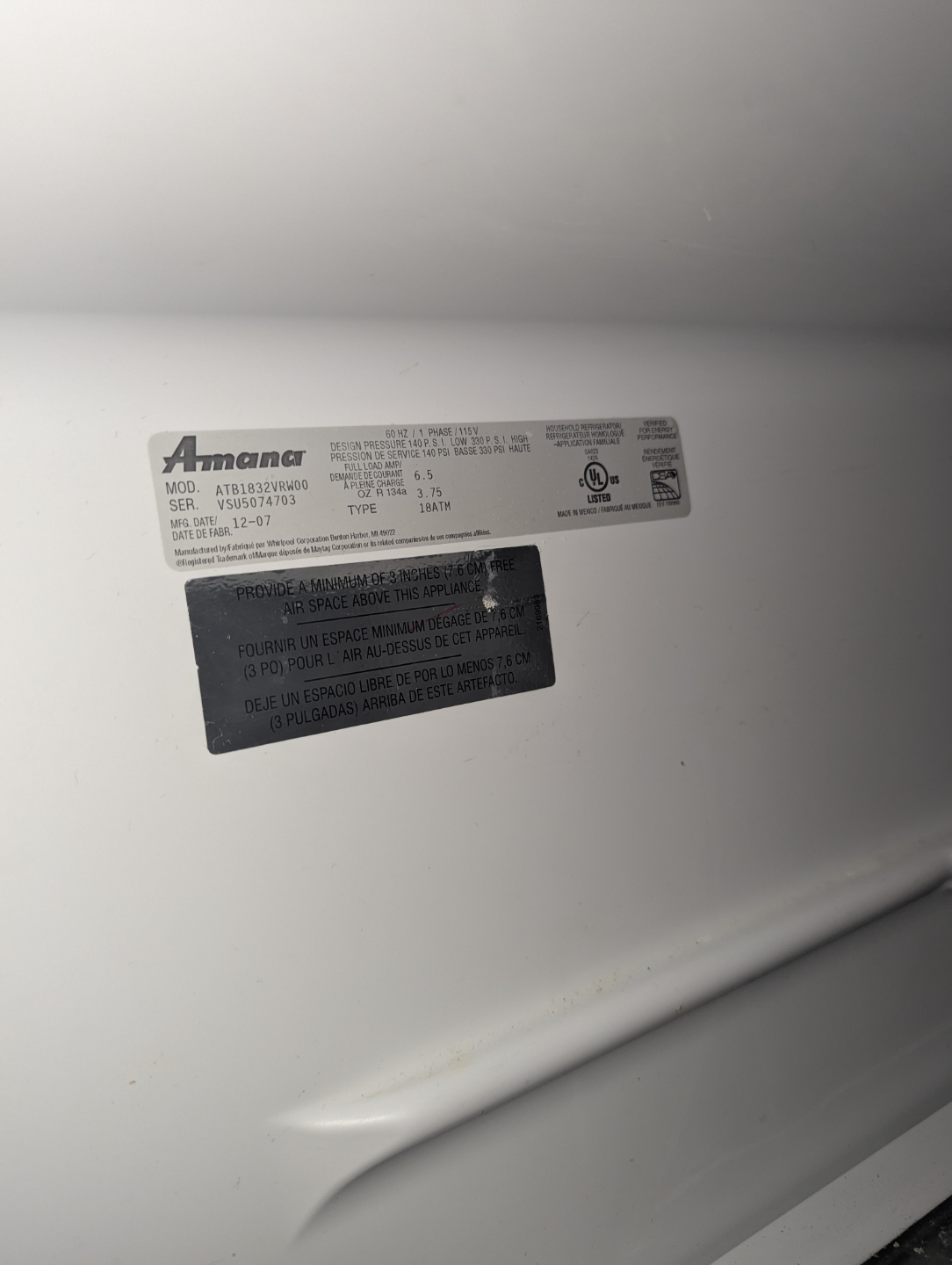 Amana Top Freezer Refrigerator - photo 5