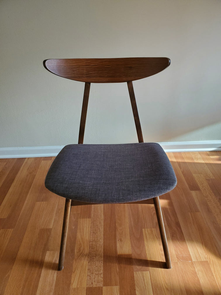 💚 Mid-Century Modern Dining Chair - Dark Wood and Gray Fabric