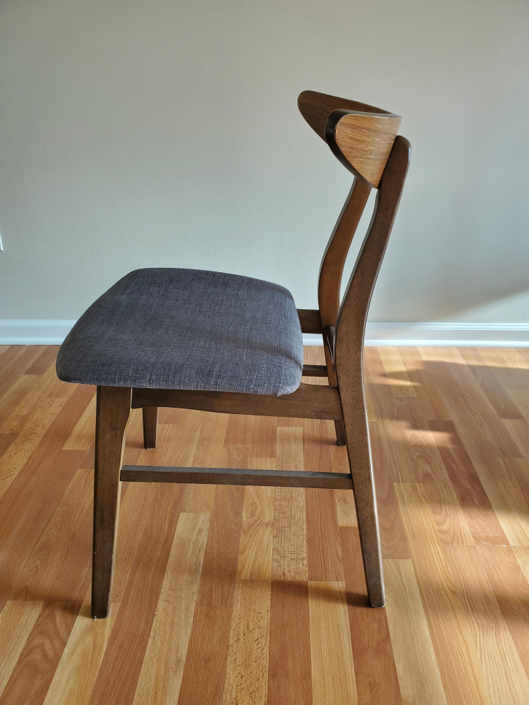💚 Mid-Century Modern Dining Chair - Dark Wood and Gray Fabric - photo 2