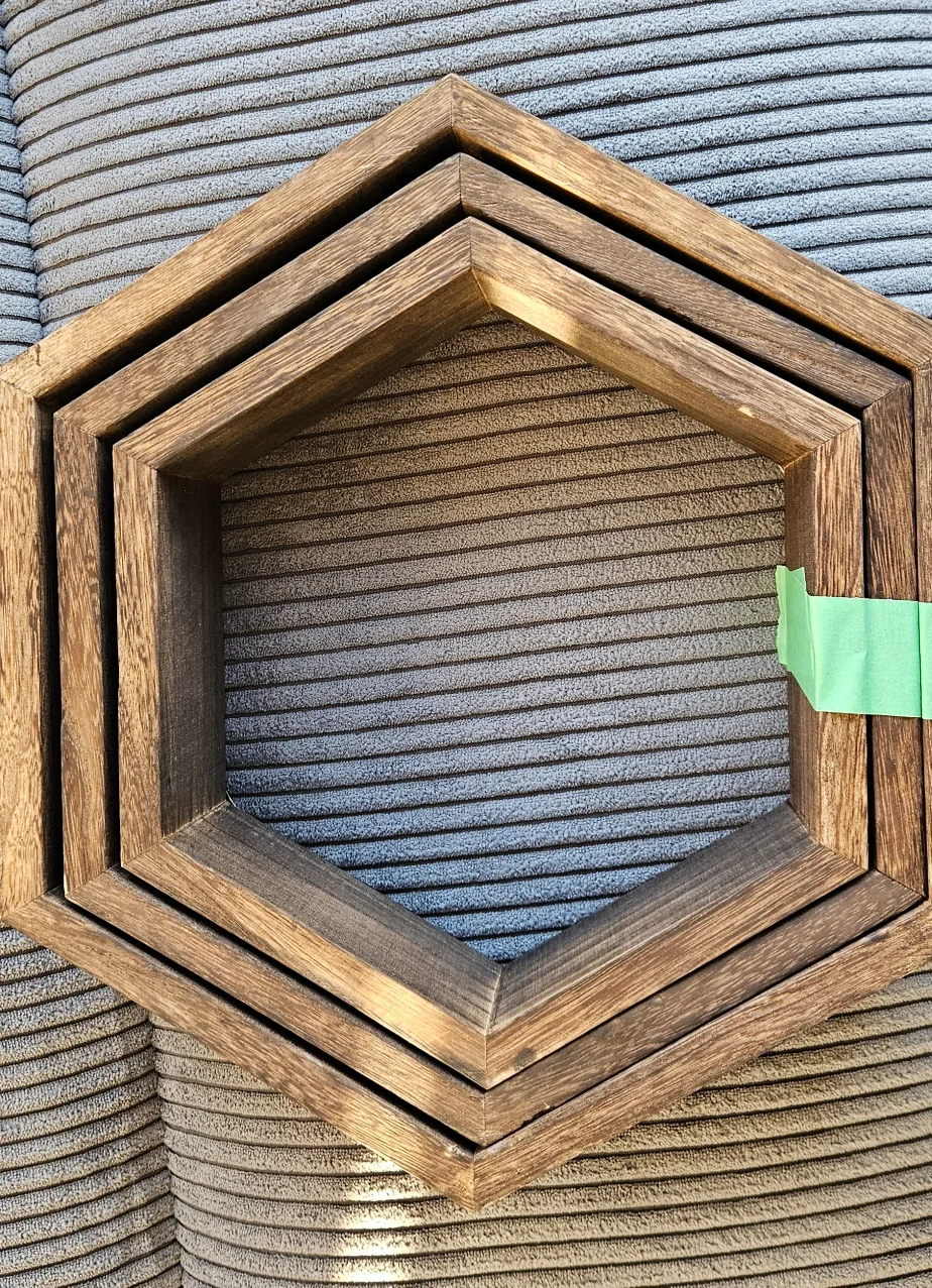 2 Sets of Three Hexagon Wooden Shelves thumbnail