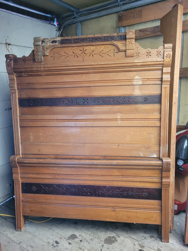 Antique Carved Wooden Headboard thumbnail
