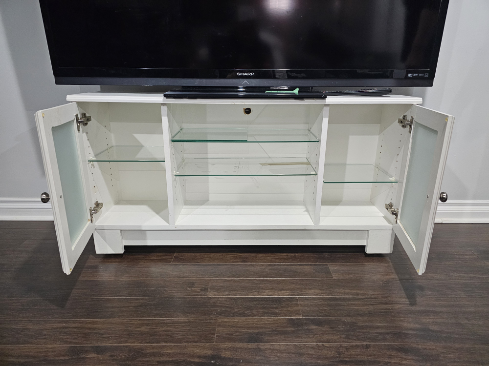 White TV Stand with Glass Shelves - photo 2